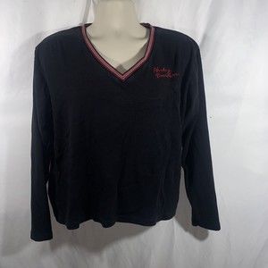 harley davidson striped vneck sweater womens 2xl Embroidered Long Sleeve